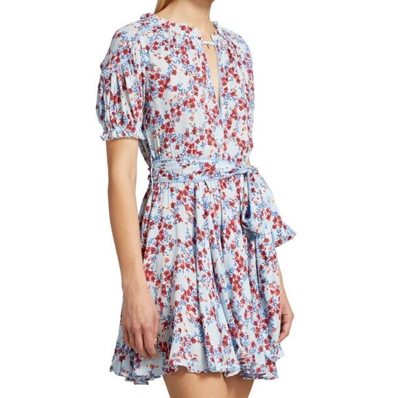 NEW Poupette St Barth Lace-Trimmed Belted Floral Belted Wrap Dress - Picture 2 of 6